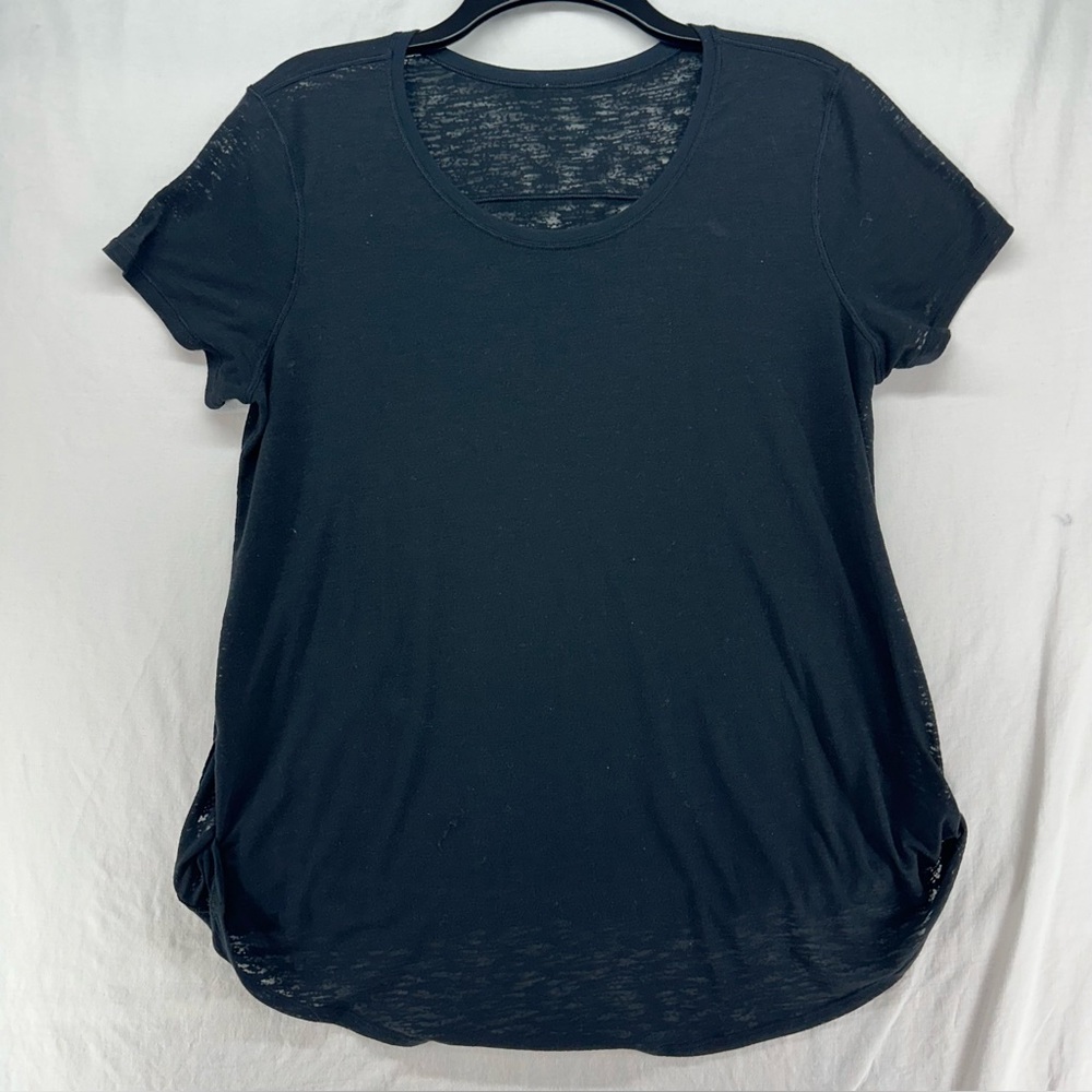 LULULEMON Black Sheer Short Sleeve Side Twist T-Shirt Top Women's Size M 8